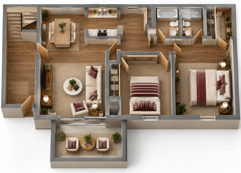 Floor plan for 2 beds, 2 baths, 1100 sqft